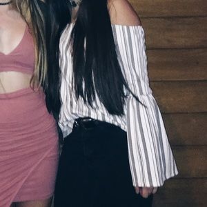 black and white off the shoulder top